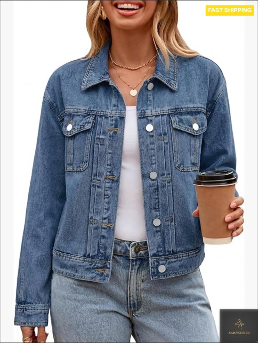 Womens Denim Jacket 2026 Casual Basic Button Down Long Sleeve Coat With Pockets